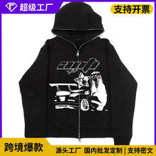 2026欧美新款开衫拉链帽衫水钻卫衣anti全脸宽松街头哥特宿卫