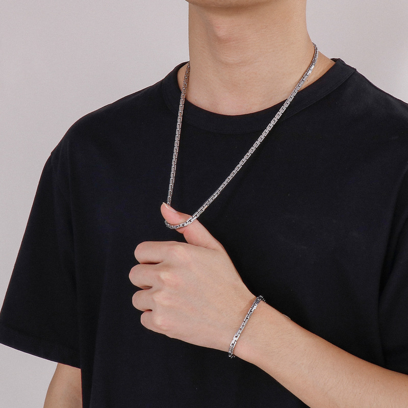Unisex Gender Titanium Steel Hip-Hop Geometric Plating Bracelets Necklace