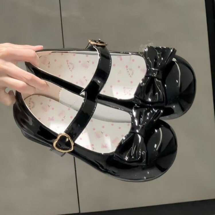 Heart-shaped bow Lijen shoes, cute round toe, sweet and versatile college-style small leather shoes, JK