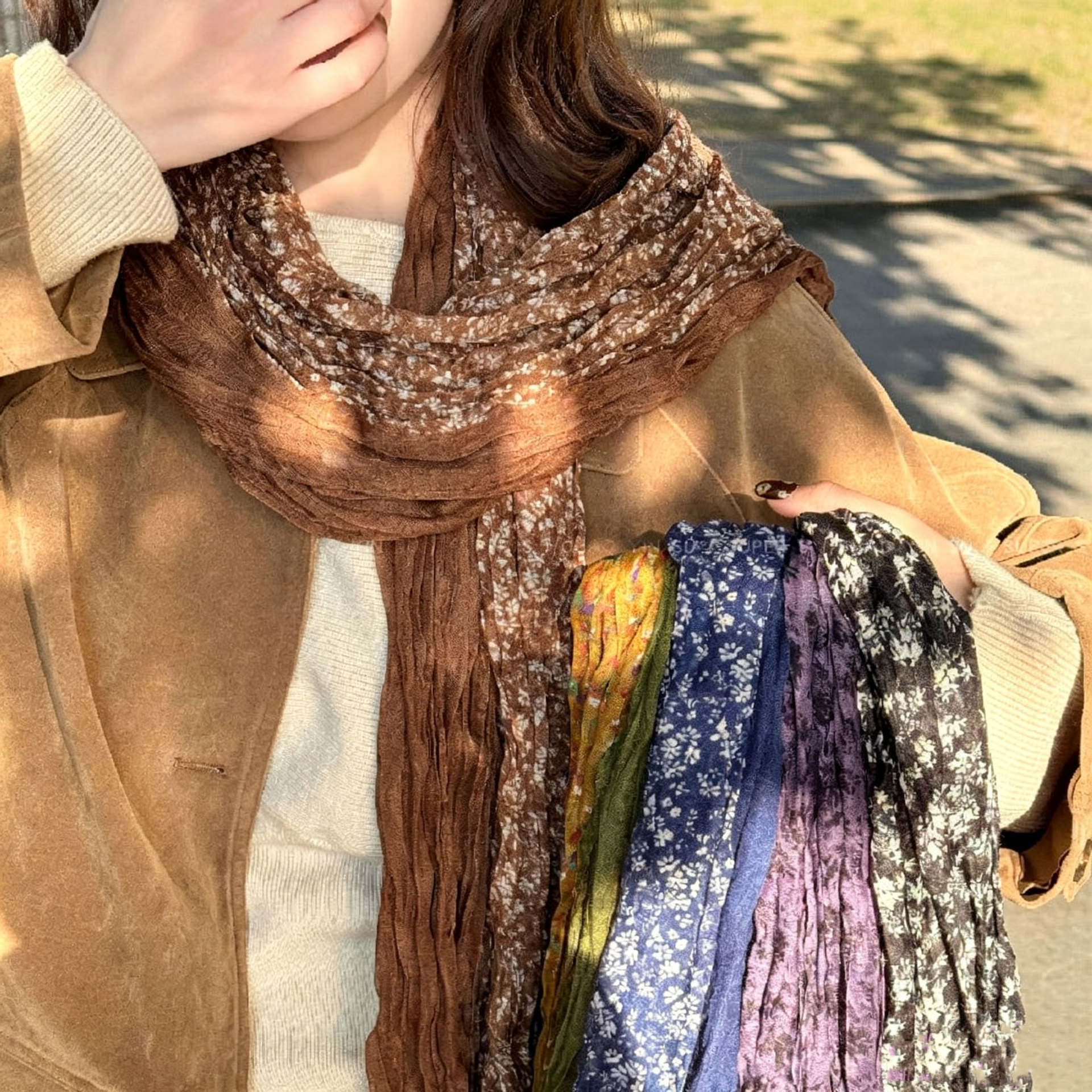 Artistic and natural floral silk scarf, long multi-color scarf, atmospheric neck scarf, versatile for daily use, women's shawl