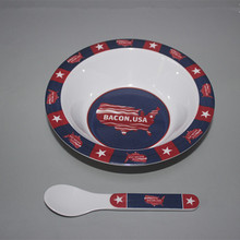 工厂供应密胺餐具仿瓷带边沙拉碗甜点碗儿童叉匙套卡通礼品餐具