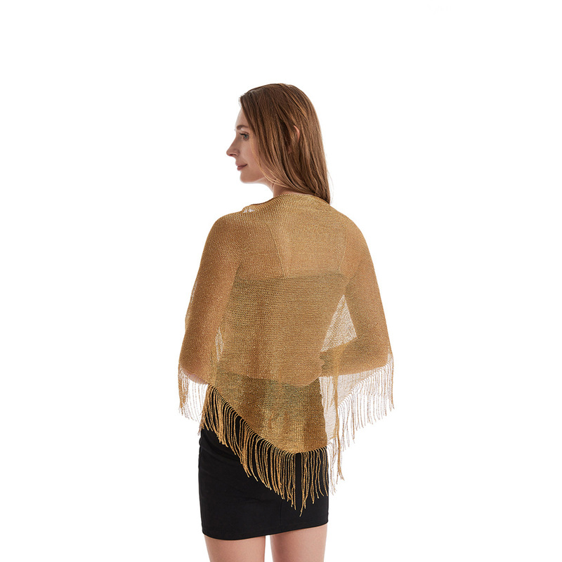 European and American Style Tassel Shawl for Women, Summer Sun Protection Triangle Scarf, Shiny Evening Dress Cover-Up, Beach Cover-Up, Cardigan, Cape