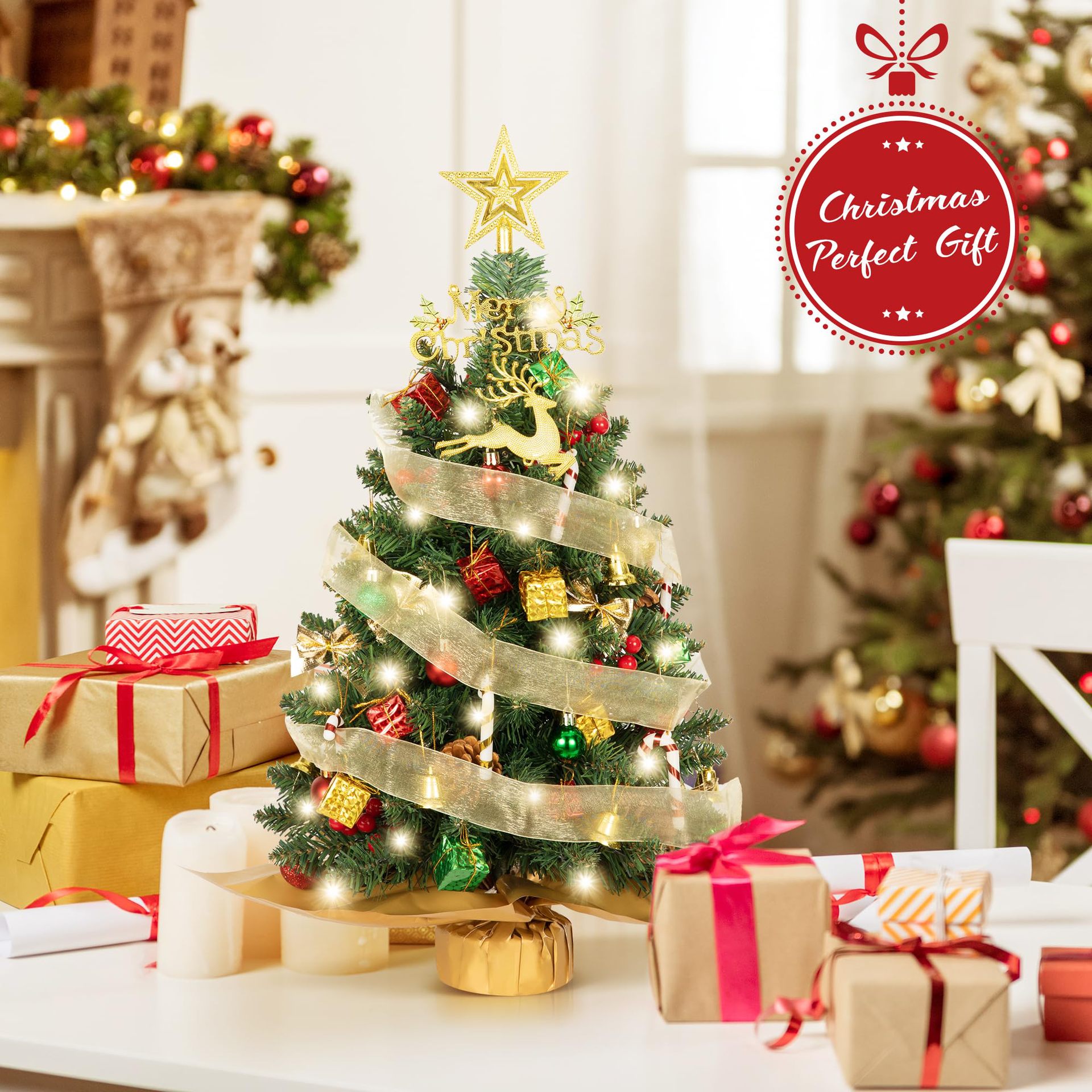 Venta caliente transfronteriza Árbol de escritorio europeo y americano Decoración navideña Mini árbol de Navidad Transfronterizo con cinta de luz Árbol de Navidad