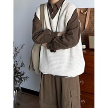 日系秋冬季针织背心男女学院风宽松休闲纯色慵懒中性情侣马甲毛衣