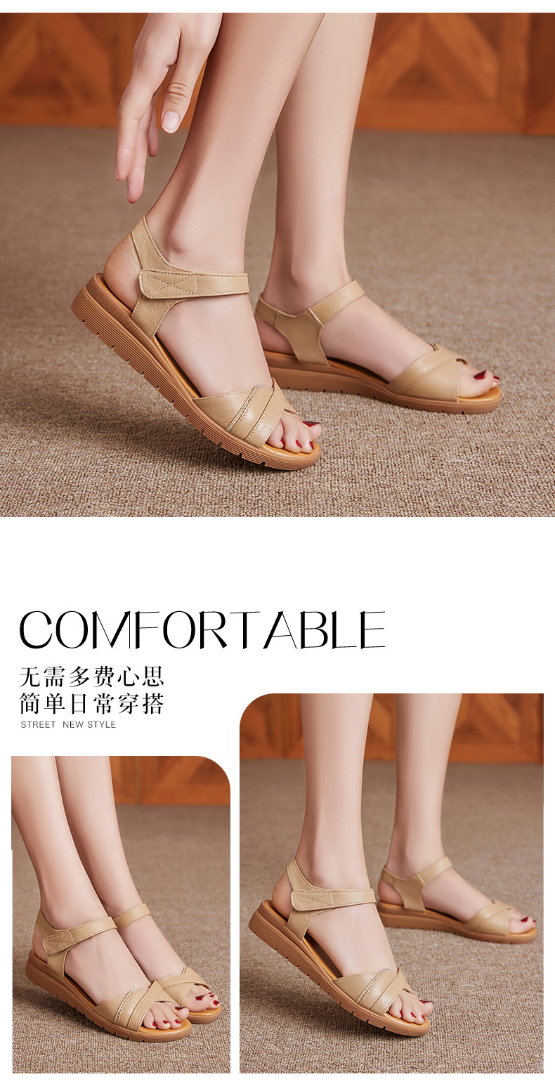 Dép sandal nữ đế bệt mềm, quai da, thoải mái cho người trung niên và cao tuổi — Đỏ rượu chi tiết 11