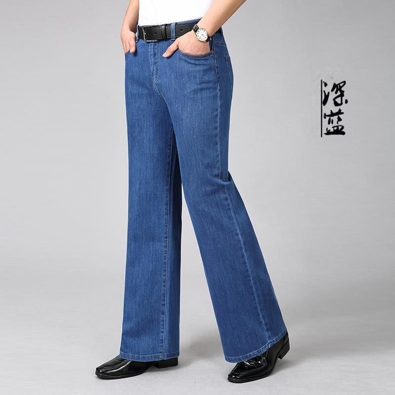 Nuanfenglai High-End Men's Summer Straight-Leg Micro-Flare Jeans Men's Wide-Leg Denim Flared Pants Long Casual Pants