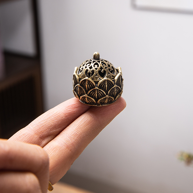 Copper gourd incense insert nine-hole incense holder mini creative Japanese water drop hidden thread incense antique small incense burner lotus stove accessories