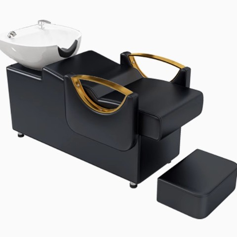 Peluquería Cama de champú Peluquería Masaje especial Terapia de cabeza Lavabo de cerámica Brazalanos de acero inoxidable Cama de champú de peluquería semi-reclinada