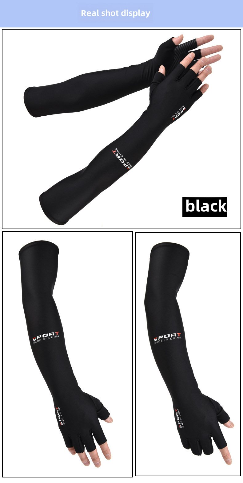Summer Five-Finger Ice Sleeve Sunscreen Arm Ice Silk Sleeve Half-Finger Gloves for Men and Women Outdoor UV Driving Ride_viptrois.com