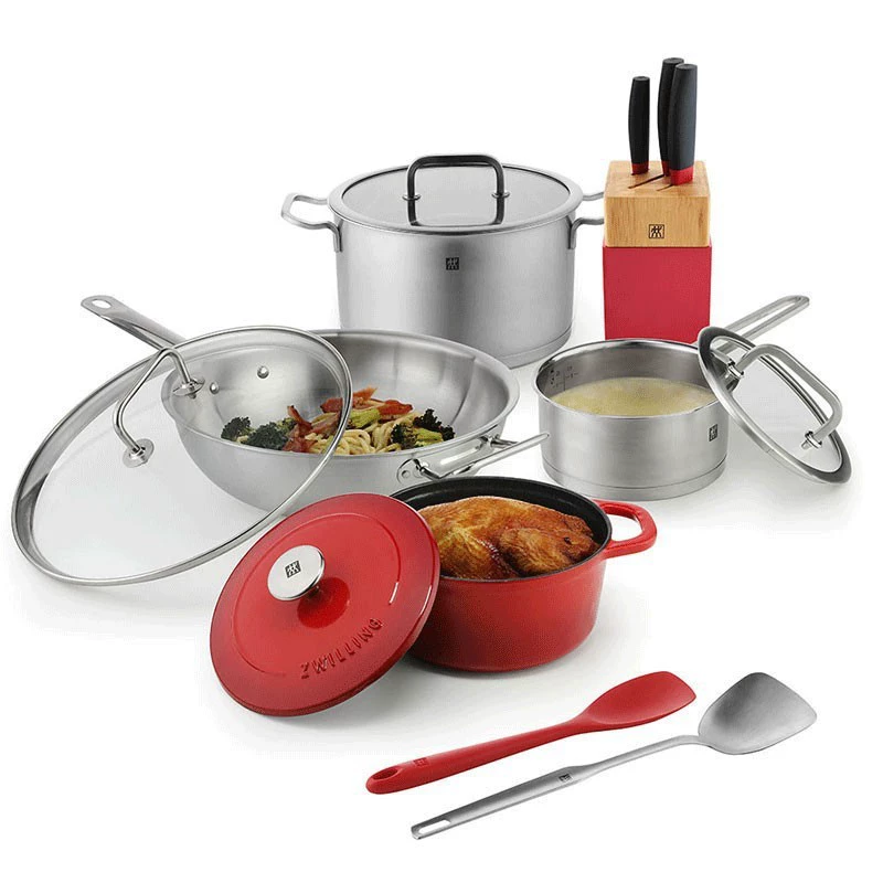 Zwilling Shishang кухонный набор из 10 предметов ZW-C137, одноручная кастрюля для тушения, китайская длинная вок-сковорода, набор ножей из 4 предметов