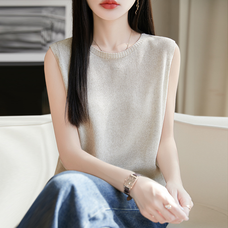 Tencel Linen Knitted Camisole Women's Summer Outer Wear Thin Sleeveless Top Base Shirt Suit Loose Inner Wear
