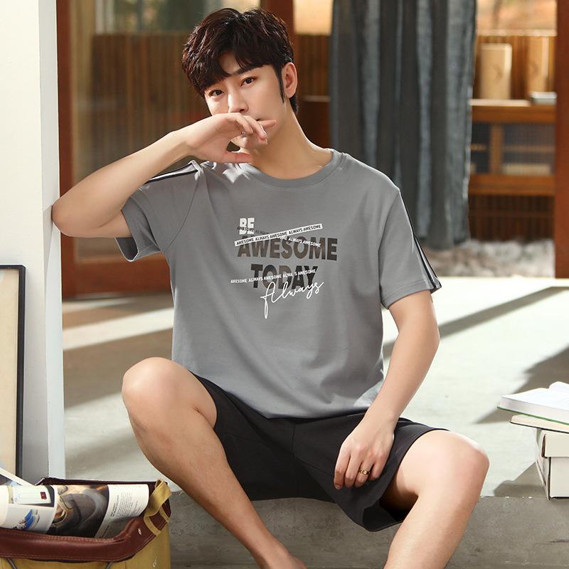 Pijamas de algodón de verano de los hombres de manga corta más tamaño Estudiante Juventud verano fino algodón desgaste del hogar traje