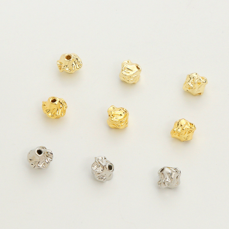 18K copper bag gold pleated pattern beads 14k strong color retaining lace beads DIY pearl jewelry bag skirt spacer beads