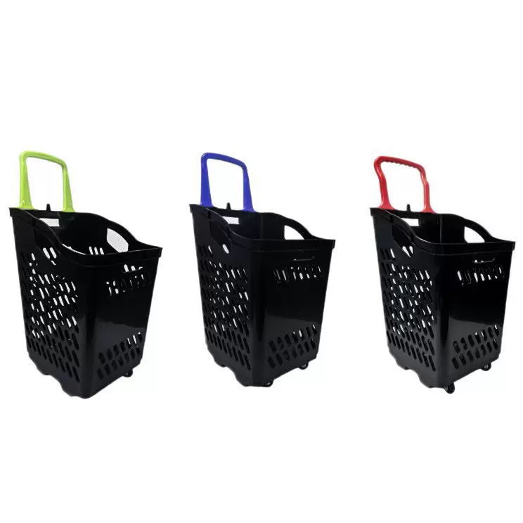 手拉超市购物篮手提篮塑料拉杆带轮加厚购物篮商用
