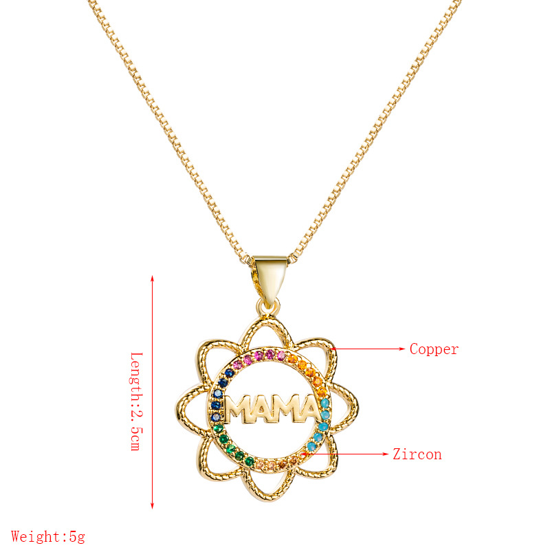 2021 European And American Fashion & Trend Hollow Sunflower Mama Pendant Necklace Female Copper Micro Inlaid Zircon Mother's Day Gift display picture 1