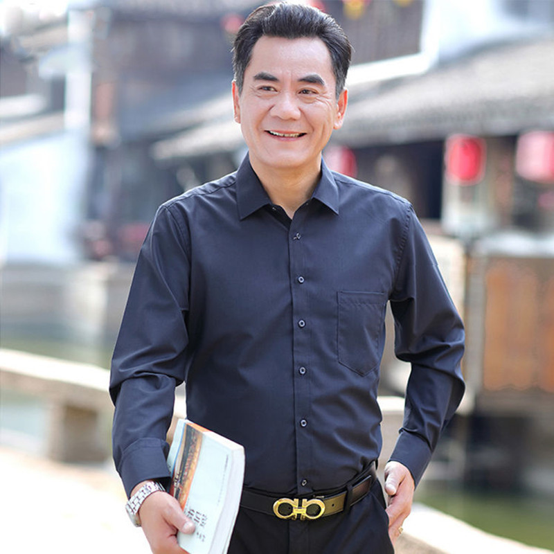 Spring and Autumn Clothes Men's Middle-aged and Elderly Men's Summer Men's Long-sleeved Shirt Men's Solid Color Loose Shirt Men's Casual Shirt