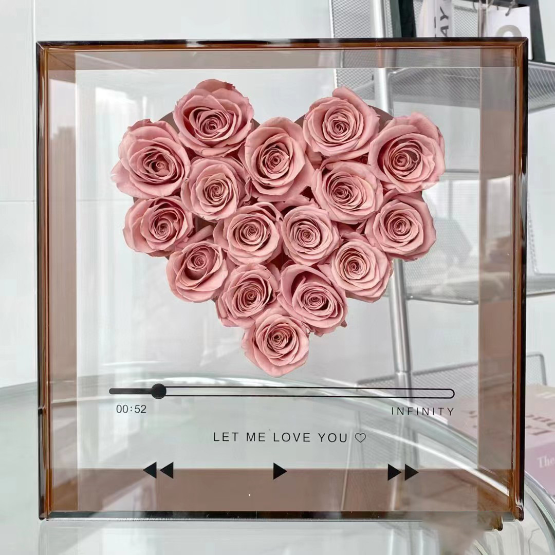 La vida eterna flores y rosas amor CD caja acrílica Qixian Día de San Valentín para enviar a la novia del día de los estudiantes regalos decoración