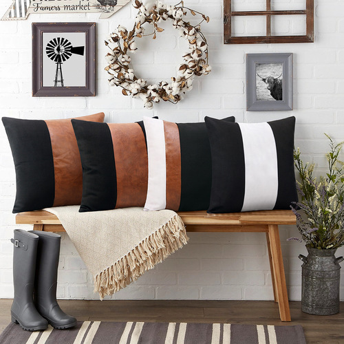 Cross-border artificial leather patchwork sofa cushion modern minimalist living room sofa lumbar pillow home back cushion