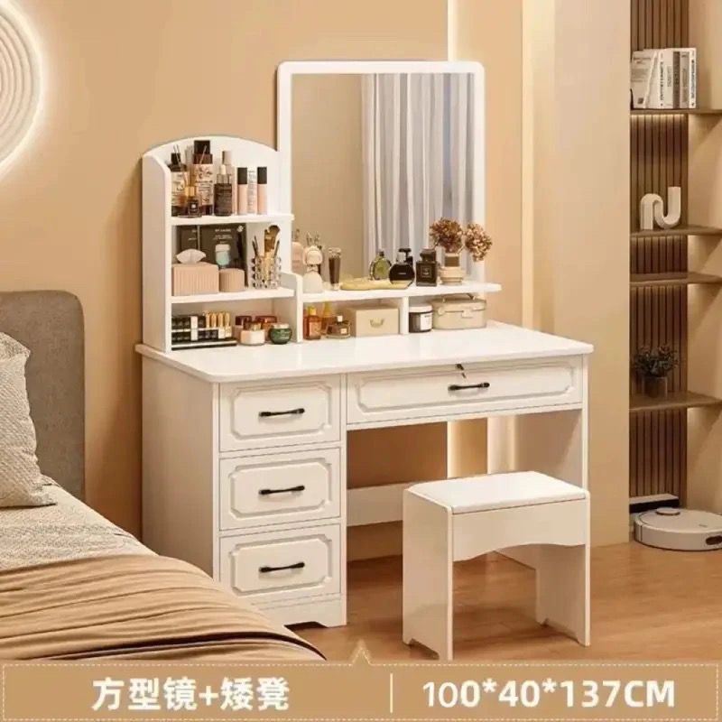 [사각거울 4단] 100cm 웜화이트 + 스툴
