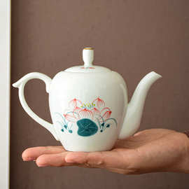 手绘茶壶荷花复古家用手工过滤孔陶瓷茶壶单个釉下彩泡茶壶小瓷壶