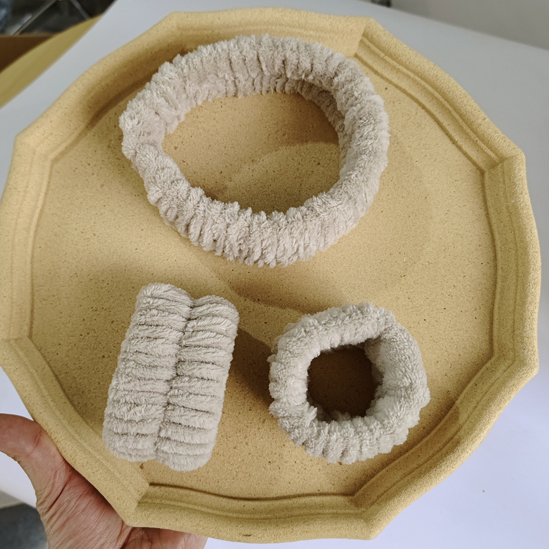 Deep khaki hair tie three-piece set (stitched wristband)