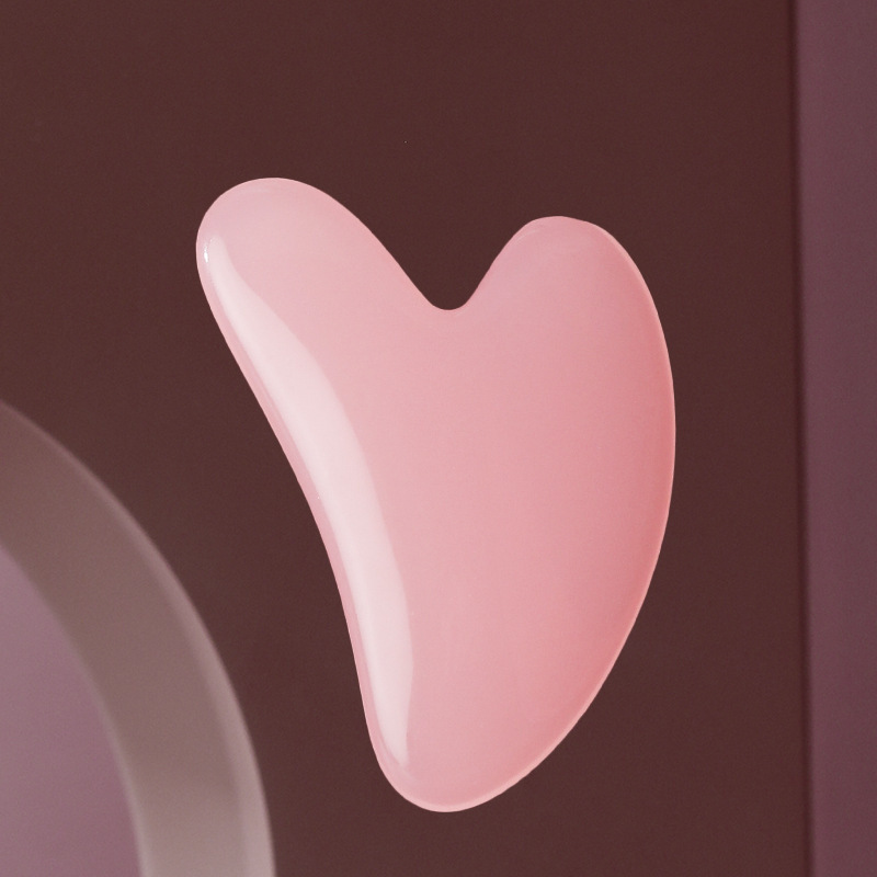 Placa de masaje de cristal de polvo en forma de corazón, masaje de rodillos de doble cabeza, masaje de lágrimas de jade, masaje facial conjunto de belleza