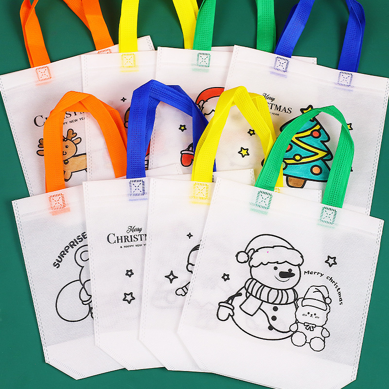 漫画クリスマス落書き手提げ袋子供手作りDIY絵画塗り不織布袋クリスマスギフトバッグ|undefined