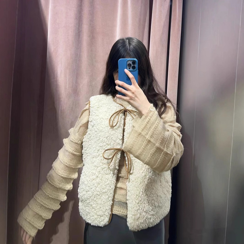 Foreign Trade Cross-border 2024 Autumn and Winter ZA Series Fleece Crewneck Simple Casual Vest Vest Jacket 3046534