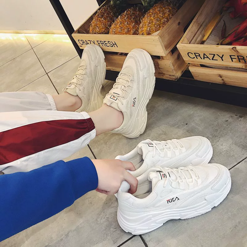 Men's summer breathable 2024 new trend versatile mesh sports and leisure dad thick sole heightening small white trendy shoes