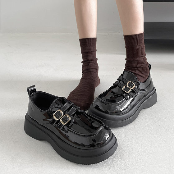 Black French Style Retro Thick-soled Leather Shoes Women's 2024 New Arrival Autumn All-match Dress British Style Thick Heel Single-layer Shoes