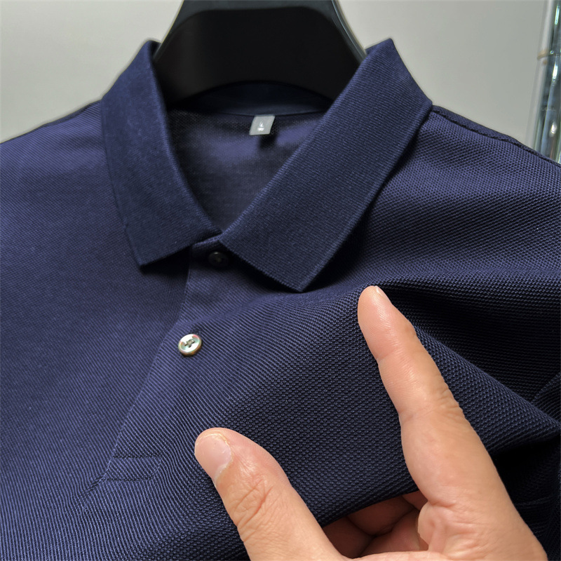 男性poloシャツtシャツ半袖夏純色ビジネスカジュアル襟シルク綿メンズ半袖tシャツ男性|undefined