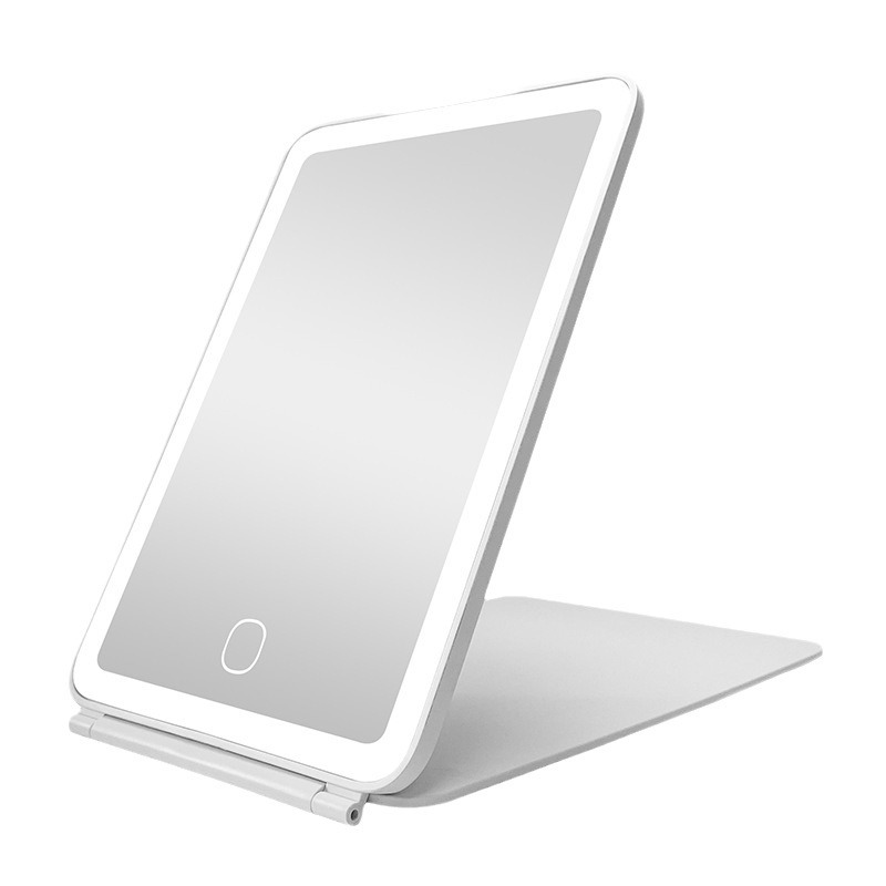 Pantalla plana de viaje Espejo de maquillaje LED Luz de relleno de tres colores con espejo abatible ligero Espejo de escritorio portátil Espejo plegable de escritorio