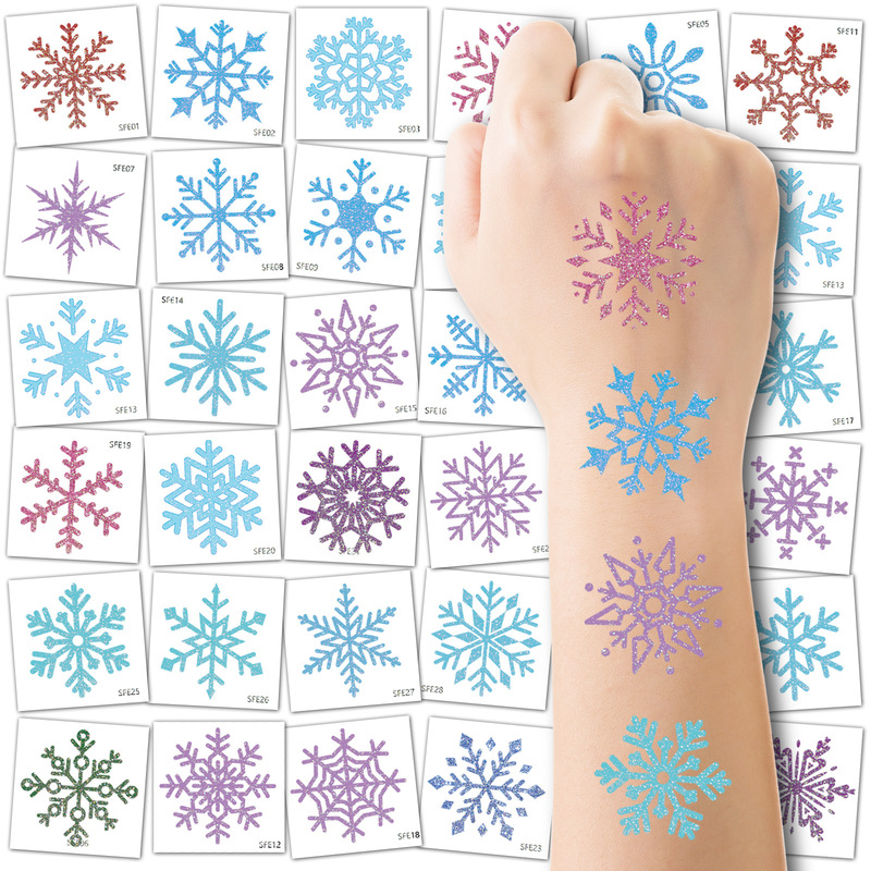 Cross-border new product Christmas glitter snowflake tattoo stickers, winter colorful snowflake holiday decorations temporary tattoo stickers Cross-border new product Christmas glitter snowflake tattoo stickers, winter colorful snowflake holiday decorations temporary tattoo stickers