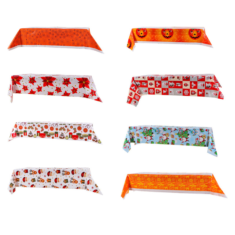 Cross-Border Exclusive for 108*180 Halloween and Christmas Washable Disposable Party Pe Tablecloth Tablecloth