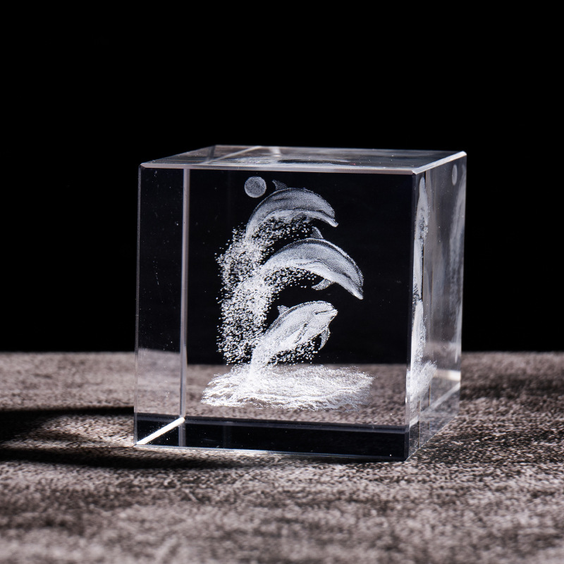 Cubo de cristal decoración interruptor de luz cálida base de madera talla interior Luna Sistema Solar Galaxy decoración de escritorio regalo de niña