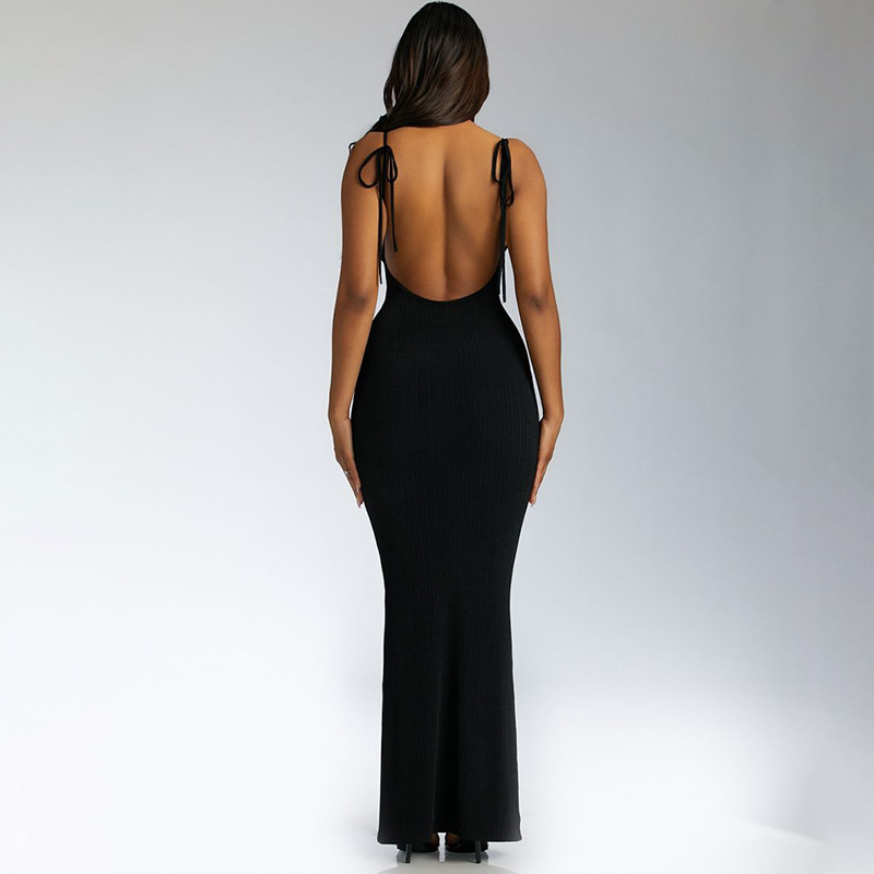 pit strip solid color large backless straps long slim dress NSHLJ135197