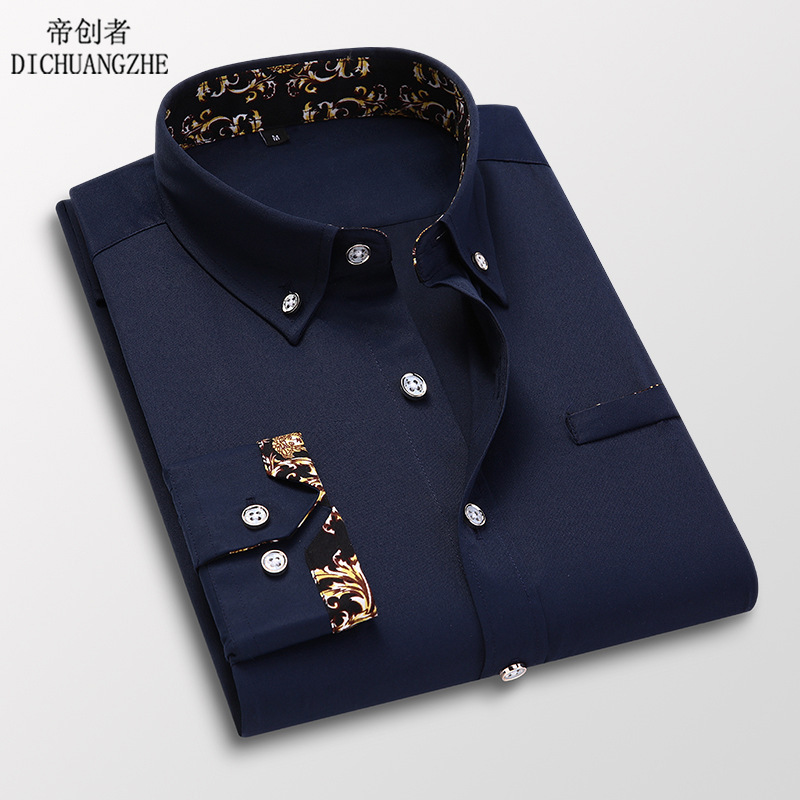 1730-Folding Shirt Men's Long-sleeved Shirt Youth Korean Slim-fit Shirt Men's Business Casual White Shirt Trend