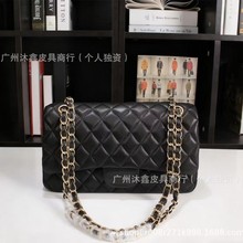 跨境外贸广州经典CF小羊皮小香风包真皮百搭单肩链条斜挎球纹女包