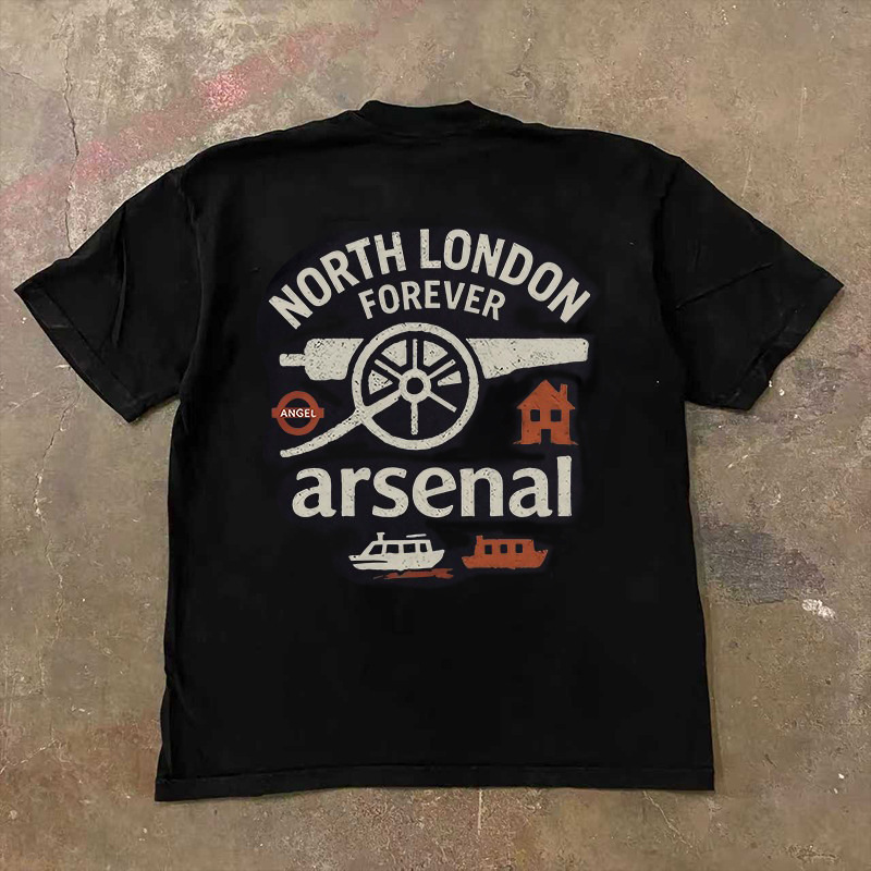 North London Premier League Arsenal front and back printed short-sleeve t-shirt for men, 230g combed cotton football cultural shirt North London Premier League Arsenal front and back printed short-sleeve t-shirt for men, 230g combed cotton football cultural shirt