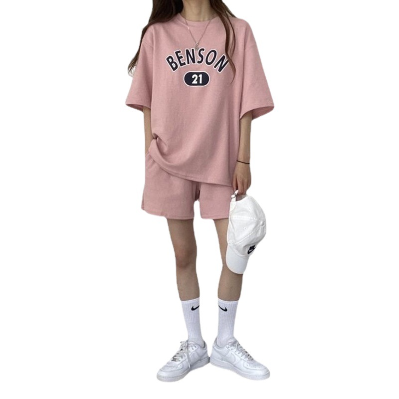 100% algodón traje de comercio exterior ropa de mujer más tamaño de dos piezas de verano moda casual ropa deportiva pantalones cortos de manga corta al por mayor