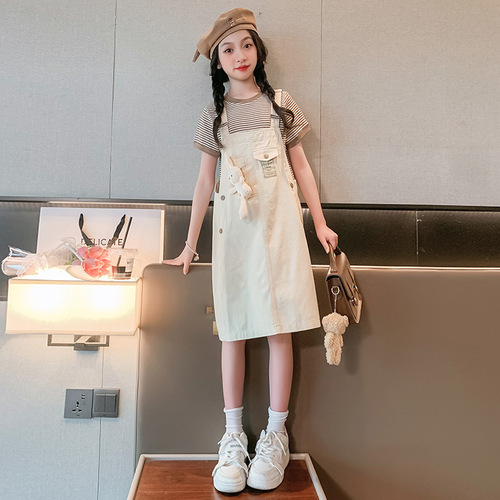 Baby Girl Harness Dress Autumn Set  Korean Style Children's Fashion Cute Dress for Big Kids Spring Outfit Two-Piece Set
