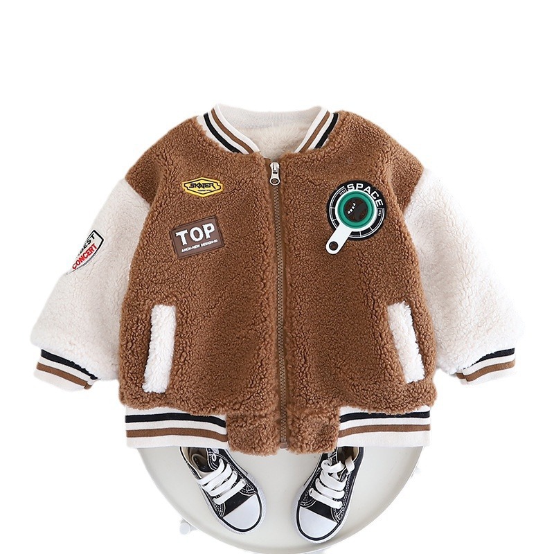 소년 옷 기모 지퍼 셔츠 짧은 양고기 양털 재킷 따뜻한 옷 어린이 두꺼운 야구 유니폼 카디건 겨울 옷