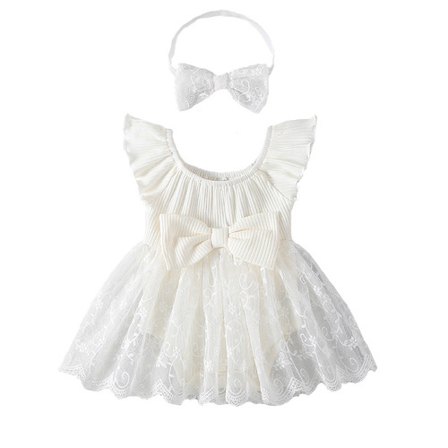 Baby's first birthday dress 2024 cross-border new full moon dress for girls, baby net lace sleeve summer princess dress