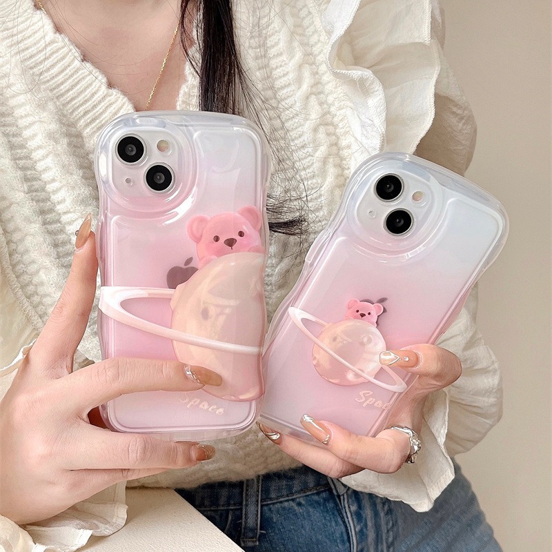 Girl ins rosa difuminado planeta oso para iPhone14 funda para teléfono móvil 15ProMax Apple 12/1 suave