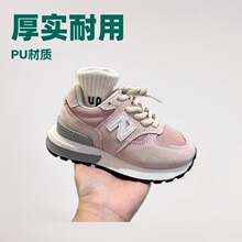 韩版春秋男童运动鞋潮牌魔术贴儿童休闲鞋港风女童灰色时尚老爹鞋