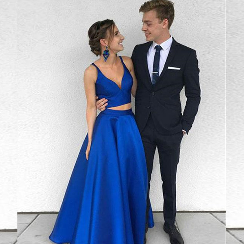 Comercio exterior europeo y americano Amazon AliExpress deseo vestido de noche sexy con cuello en V de dos piezas de satén simple Personalización de soporte