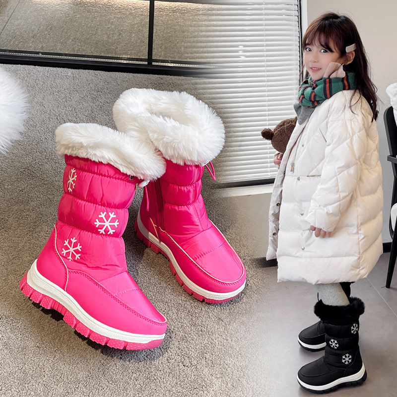 外国貿易の輸出の子供の冬の新型の雪の靴の中で筒の厚い底の保温の綿の靴の防水とベルベットのブーツ|undefined