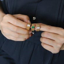 新款上新时尚复古网状钛钢戒指圆盘锆石镶嵌指环个性手饰YS300