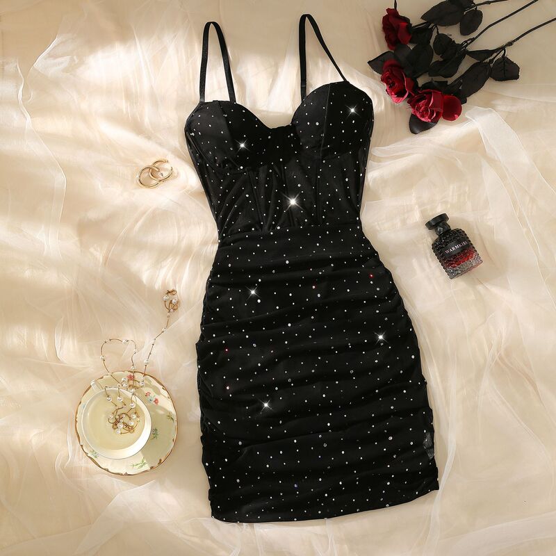 Amazon Foreign Trade Summer New European and American Shrinkage Sleeveless Sequin Tight Fishbone Sling dress LY018