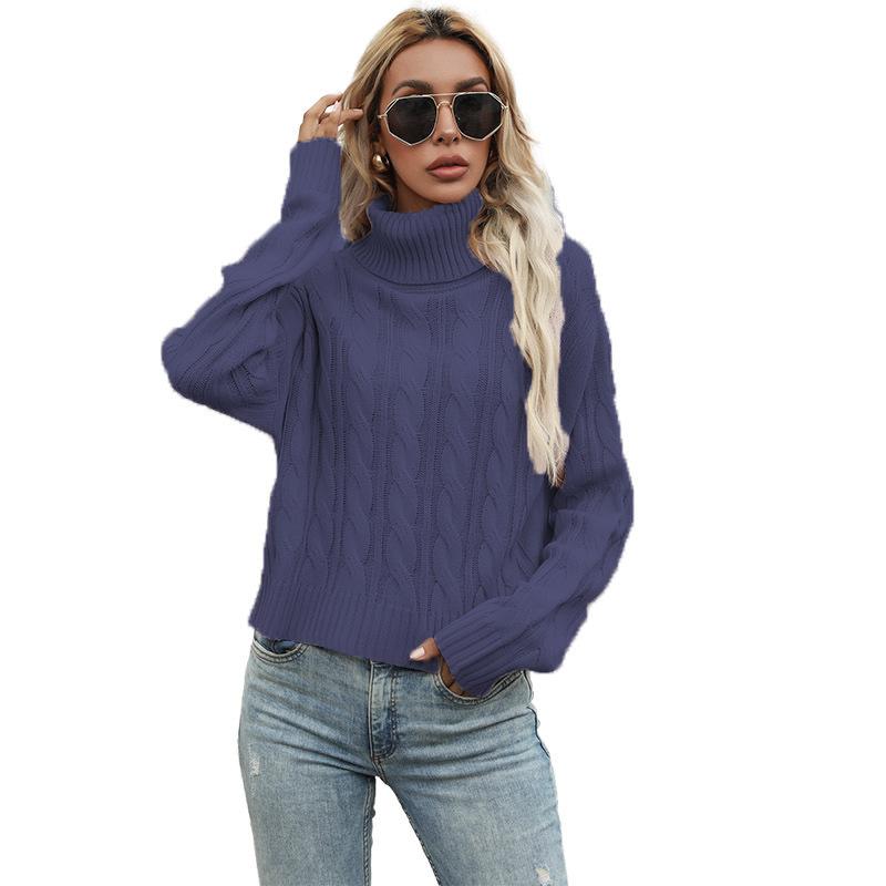 Suéter de Punto de Cuello Alto con Trenzado de Color Sólido para Mujer, Novedad de Otoño e Invierno 2025, Suministro Exclusivo Transfronterizo Europeo y Americano para Sitios Independientes de Amazon image 10